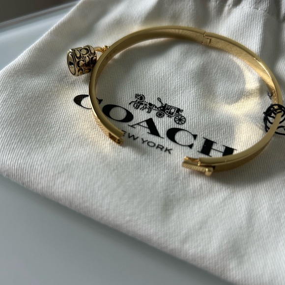 Coach Gold Lock with Black Enamel Charm Clasp Bracelet - Picture 5 of 6